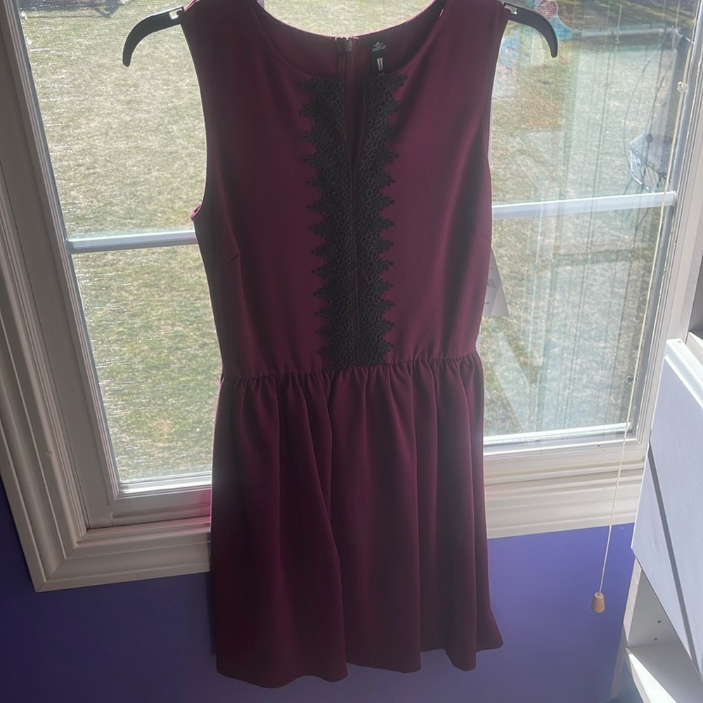 Maroon dress from design lab new with tags, black lace trim on bodice